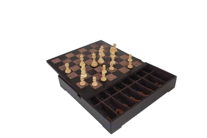 Juego de Ajedrez Staunton en Madera de Rosa & Tablero de Ajedrez en Cuero Verdadero con Compartimento de Almacenamiento - Imagen 2