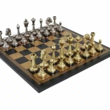 Juego de Ajedrez Staunton en Metal & Tablero de Ajedrez en Piel Sintética