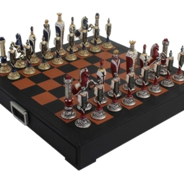 Gran Juego de Ajedrez Renacimiento Italiano & Tablero de Ajedrez de Cuero con Almacenamiento