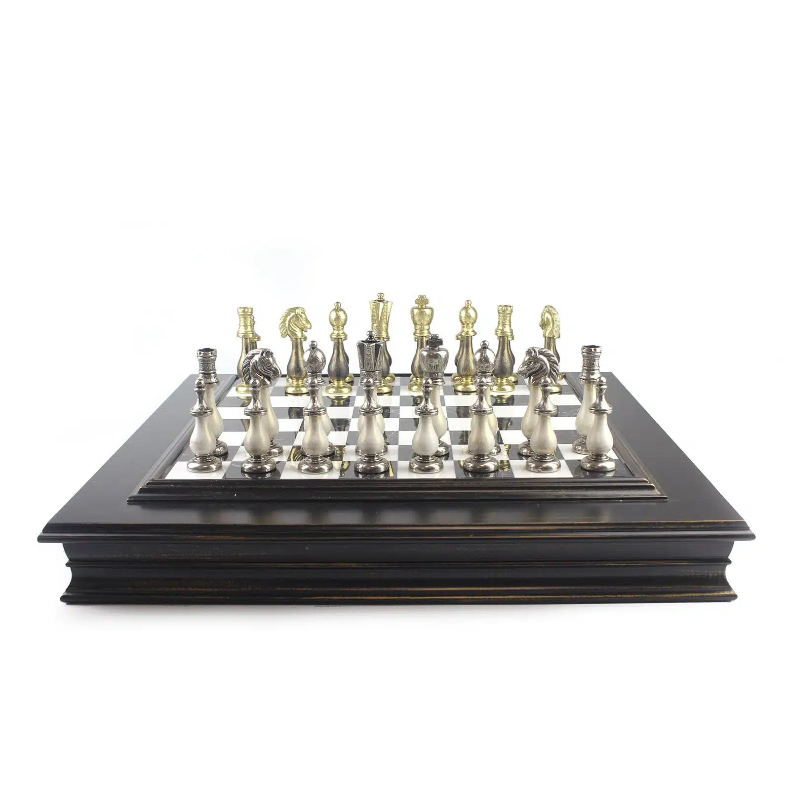 Juego de ajedrez blanco y negro Staunton - Tablero de ajedrez de mármol y madera con almacenamiento y juego de ajedrez de madera y metal - Imagen 7
