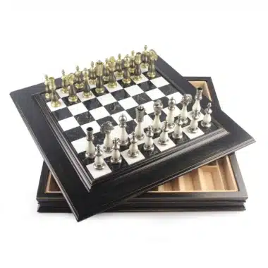 Alternative view of Juego de ajedrez blanco y negro Staunton - Tablero de ajedrez de mármol y madera con almacenamiento y juego de ajedrez de madera y metal