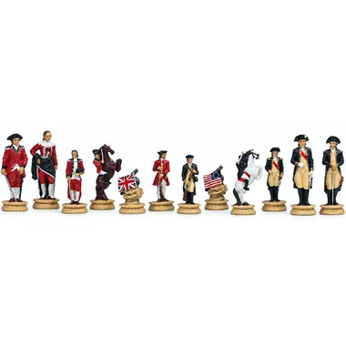 Piezas de ajedrez soldados con banderas británica y americana desplegadas