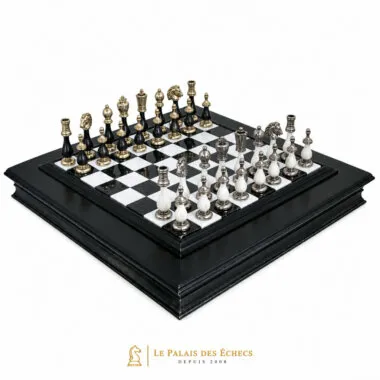 Juego de ajedrez Staunton completo blanco y negro con tablero de mármol y caja de almacenamiento