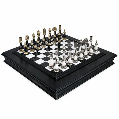 Juego de ajedrez Staunton completo blanco y negro con tablero de mármol y caja de almacenamiento
