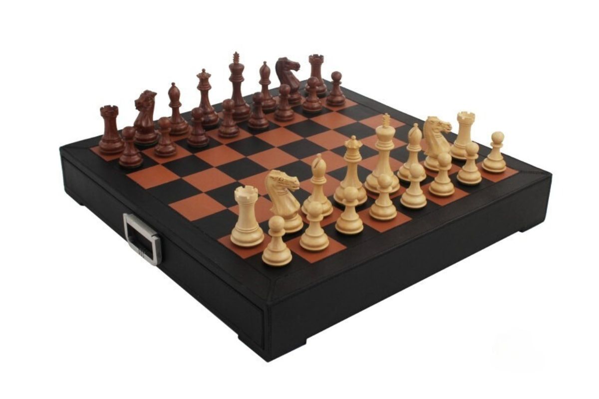 Juego de Ajedrez de Madera de Rosa & Tablero de Ajedrez de Cuero Verdadero con Cajón de Almacenamiento