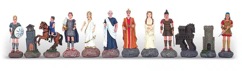 Juego de Ajedrez Batalla de Troya - Tablero de Ajedrez de Madera de Brezo Rojo y Blanco & Juego de Ajedrez de Estaño Pintado a Mano - Imagen 2