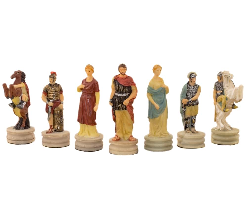 Juego de Ajedrez Romanos VS Griegos en Resina y Tablero de Ajedrez de Madera de Brezo Azul y Blanco - Imagen 4