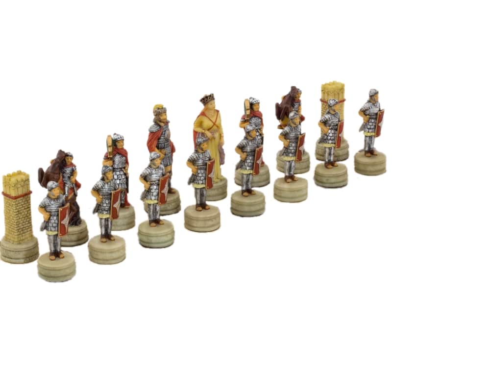 Juego de Ajedrez Guerras Arabo Bizantinas en Resina y Tablero en Similcuero Dorado y Azul - Imagen 8