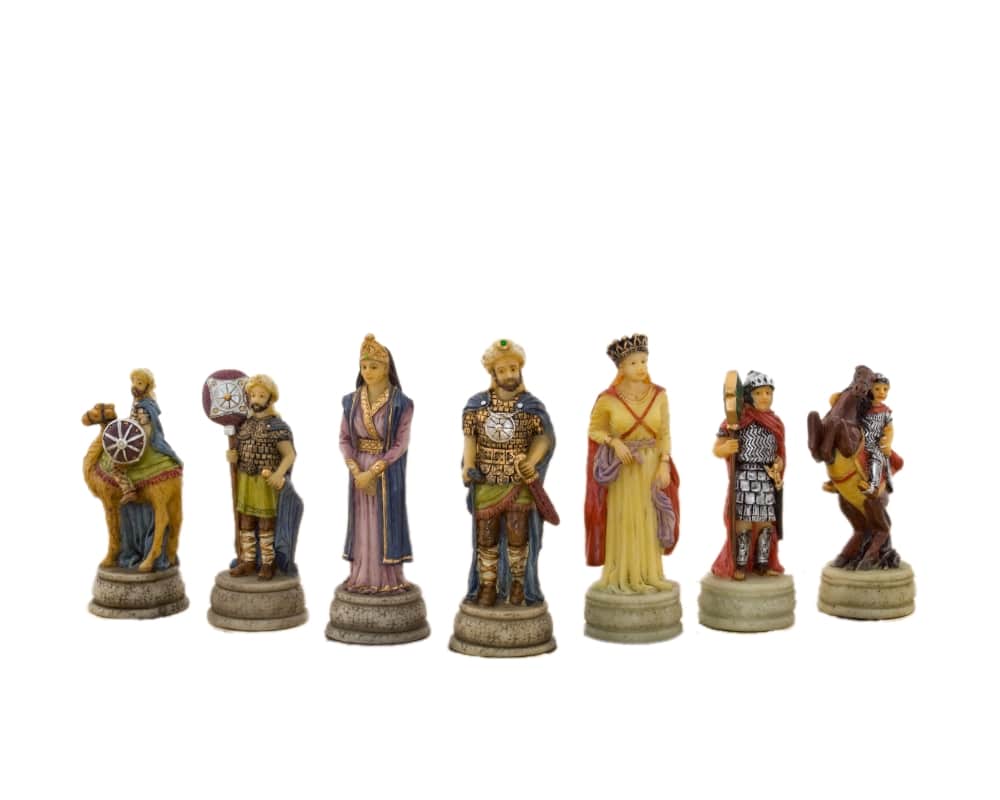 Juego de Ajedrez Guerras Arabo Bizantinas en Resina y Tablero en Similcuero Dorado y Azul - Imagen 4