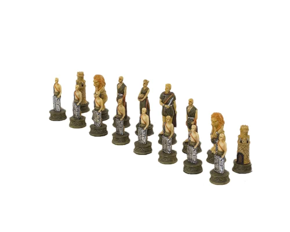 Juego de Ajedrez Romanos vs Gladiadores en Resina y Tablero de Ajedrez en Piel Sintética con Compartimento de Almacenamiento - Imagen 7