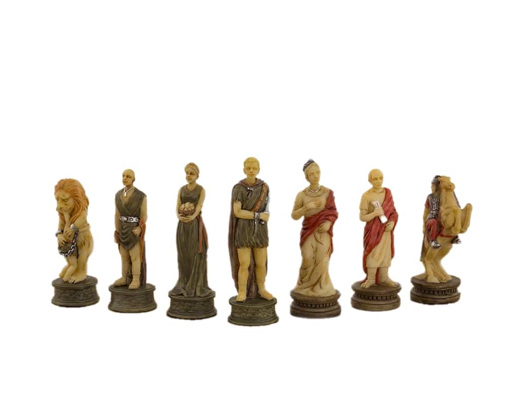 Juego de Ajedrez Romanos vs Gladiadores en Resina y Tablero de Ajedrez en Piel Sintética con Compartimento de Almacenamiento - Imagen 6