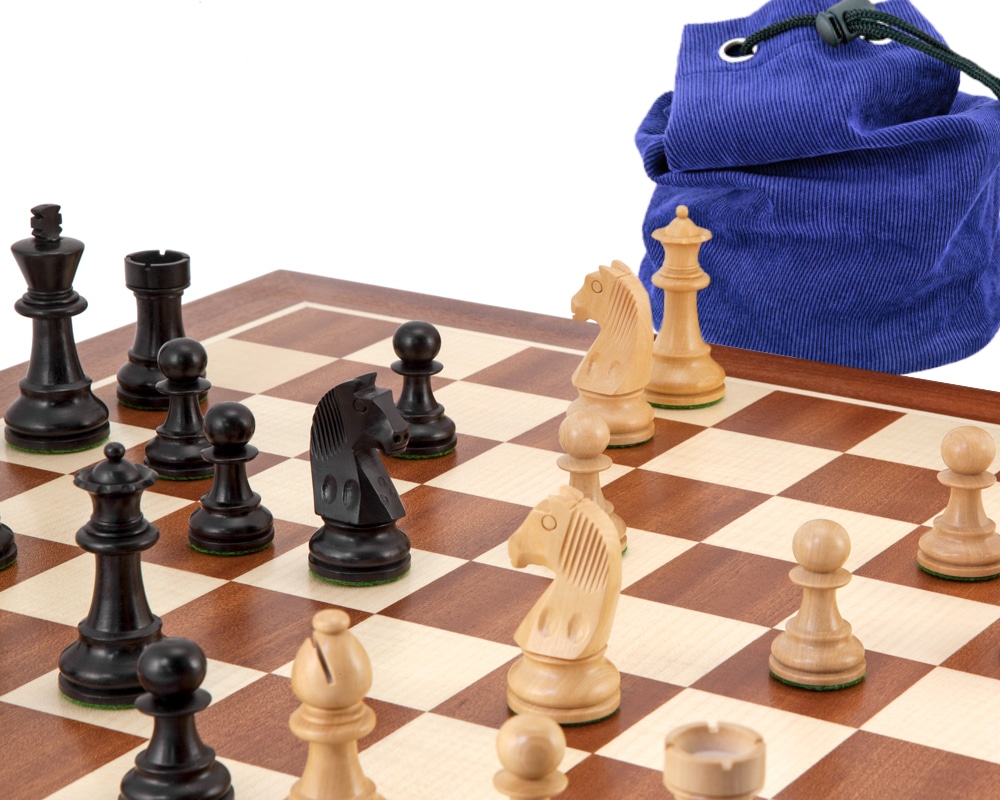 Juego de Ajedrez de Madera de Buxo Ebonizado y Tablero de Ajedrez de Madera de Caoba y Abeto con Funda de Almacenamiento - Imagen 2