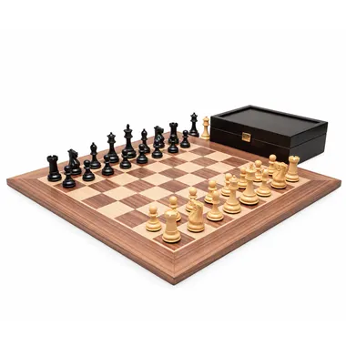 Juego de ajedrez Highclere completo con tablero de nogal y arce y caja