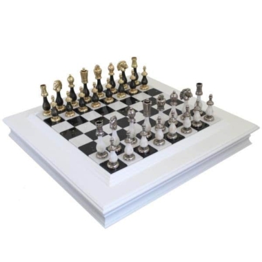 Gran Juego de Ajedrez de Madera y Metal Negro y Blanco & Tablero de Ajedrez de Mármol y Madera Lacada con Almacenamiento