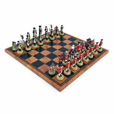 Juego de ajedrez completo de la Revolución Americana sobre tablero de símil cuero