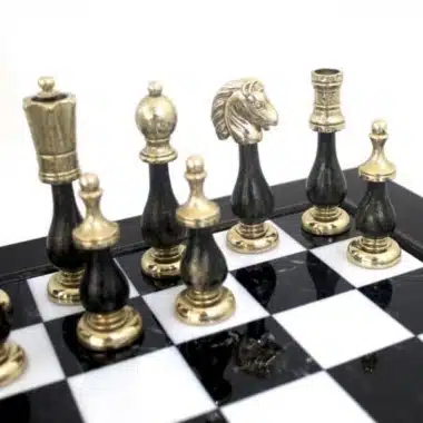 Juego de ajedrez blanco y negro Staunton - Tablero de ajedrez de mármol y madera con almacenamiento y juego de ajedrez de madera y metal - Imagen 8