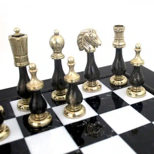 Juego de ajedrez blanco y negro Staunton - Tablero de ajedrez de mármol y madera con almacenamiento y juego de ajedrez de madera y metal - Imagen 8