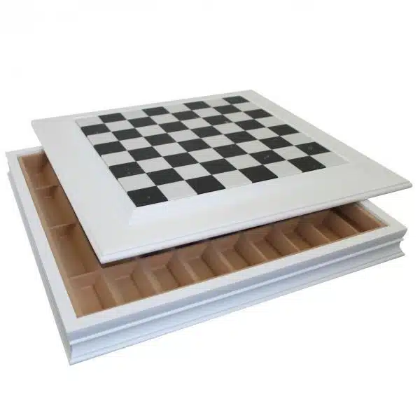 Gran Juego de Ajedrez de Madera y Metal Negro y Blanco & Tablero de Ajedrez de Mármol y Madera Lacada con Almacenamiento - Imagen 2