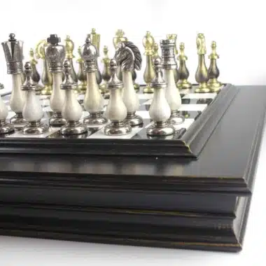 Juego de ajedrez blanco y negro Staunton - Tablero de ajedrez de mármol y madera con almacenamiento y juego de ajedrez de madera y metal - Imagen 4