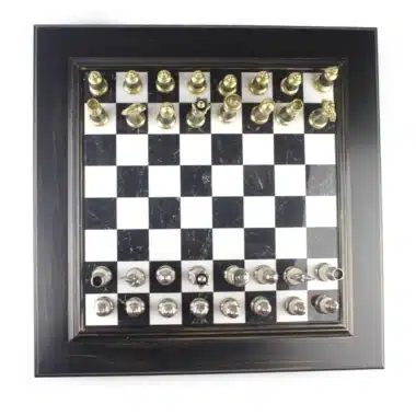 Juego de ajedrez blanco y negro Staunton - Tablero de ajedrez de mármol y madera con almacenamiento y juego de ajedrez de madera y metal - Imagen 5