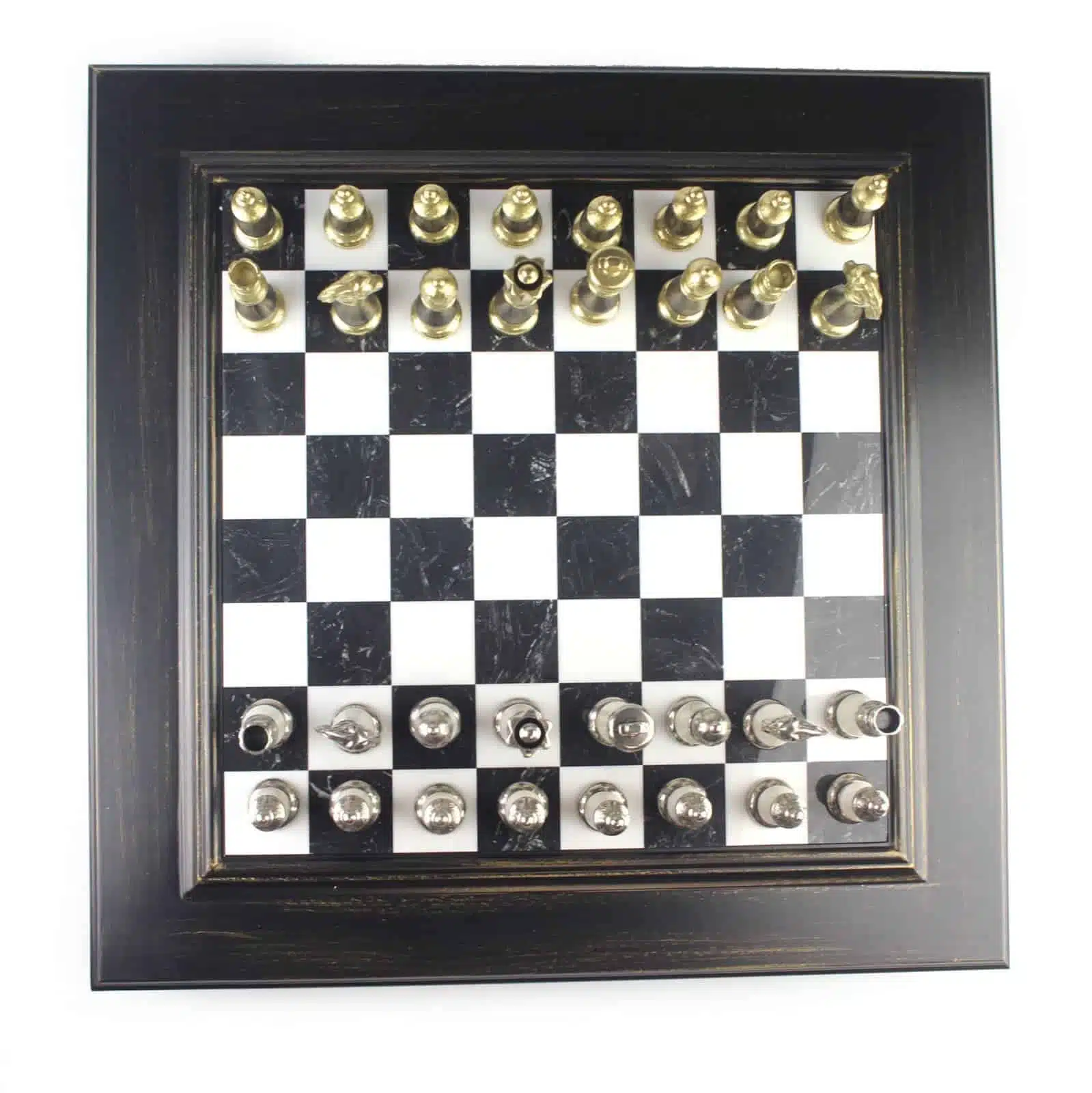 Juego de ajedrez blanco y negro Staunton - Tablero de ajedrez de mármol y madera con almacenamiento y juego de ajedrez de madera y metal - Imagen 5