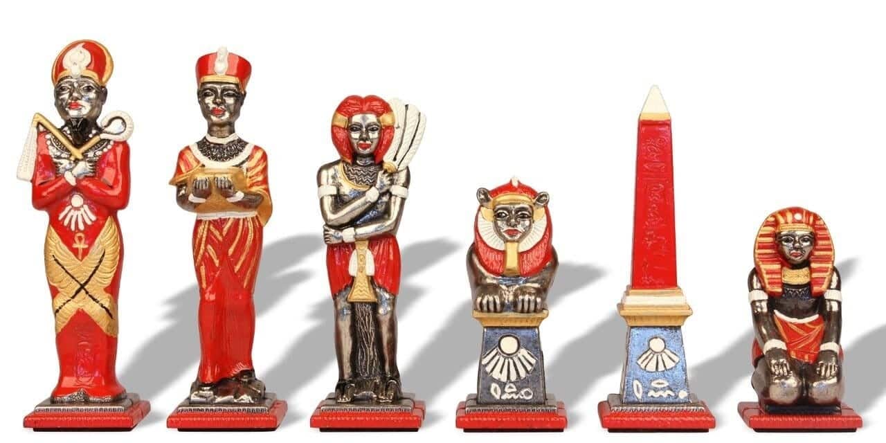 Juego de Ajedrez Egipto en Metal Pintado a Mano y Tablero de Madera - Imagen 6