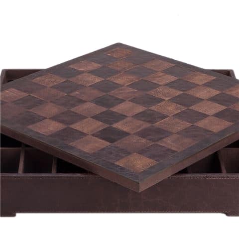 Juego de Ajedrez Staunton en Metal y Tablero de Ajedrez en Cuero Verdadero con Compartimento de Almacenamiento - Imagen 8