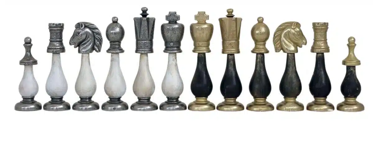 Gran Juego de Ajedrez de Madera y Metal Negro y Blanco & Tablero de Ajedrez de Mármol y Madera Lacada con Almacenamiento - Imagen 3