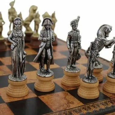 Alternative view of Juego de ajedrez Napoleón - Juego de ajedrez, damas y backgammon de cuero con compartimento de almacenamiento y juego de ajedrez de metal y madera