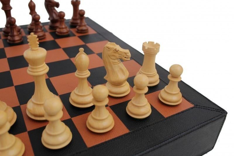 Juego de Ajedrez de Madera de Rosa & Tablero de Ajedrez de Cuero Verdadero con Cajón de Almacenamiento - Imagen 3