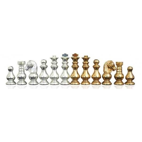 Juego de Ajedrez de Lujo en Latón Chapado en Oro y Plata y Tablero de Ajedrez en Cuero Verdadero Italiano - Imagen 3