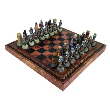 Juego de Ajedrez en Resina Romanos VS Árabes y Tablero de Ajedrez en Similcuero con Compartimento de Almacenamiento & Juego de Ajedrez en Resina