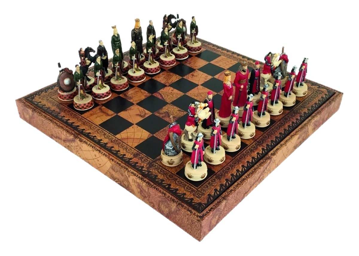 Juego de Ajedrez Guerras de Independencia de Escocia & Tablero en Similcuero con Compartimento de Almacenamiento