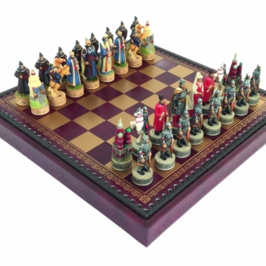 Juego de Ajedrez Invasión Mongola de la Rus' de Kiev en Resina & Tablero de Ajedrez en Similicuir con Compartimento de Almacenamiento