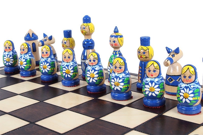 Juego de Ajedrez de Madera para Niños Muñecas Babushka Rusas Azul - Imagen 4