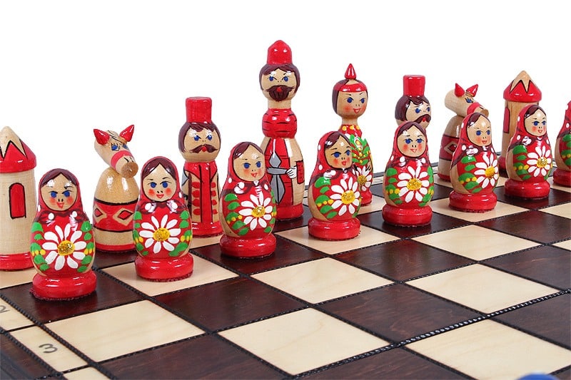 Juego de Ajedrez de Madera para Niños Muñecas Babushka Rusas Azul - Imagen 3