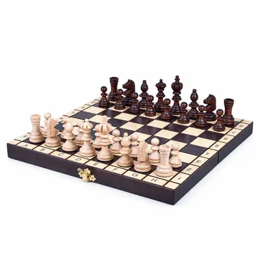 Juego de ajedrez de madera completo, tablero plegable con coordenadas alfanuméricas