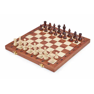 Juego de ajedrez plegable Olympic de madera, piezas en posición inicial