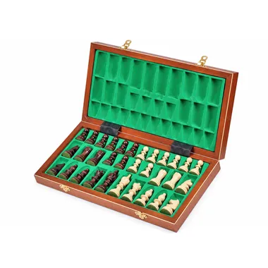 Caja plegable Olympic abierta con compartimentos de almacenamiento en fieltro verde