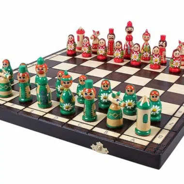 Juego de Ajedrez de Madera para Niños Muñecas Babushka Rusas Verde