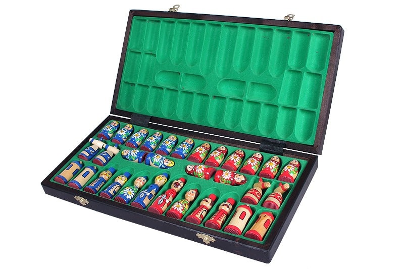 Juego de Ajedrez de Madera para Niños Muñecas Babushka Rusas Azul - Imagen 2