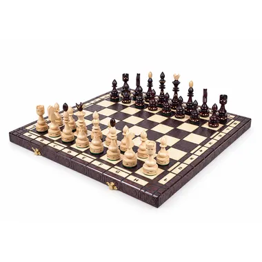 Juego de ajedrez y tablero plegable de madera, piezas listas para jugar