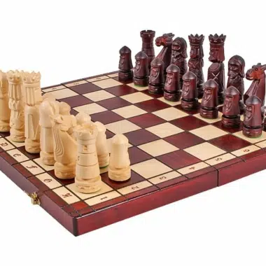 Gran Tablero de Ajedrez de Madera Plegable y Figuras de Madera Talladas