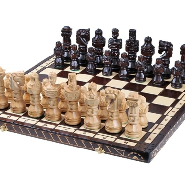 Juego de Ajedrez Gladiador en Madera Tallada y Tablero de Ajedrez de Madera Plegable