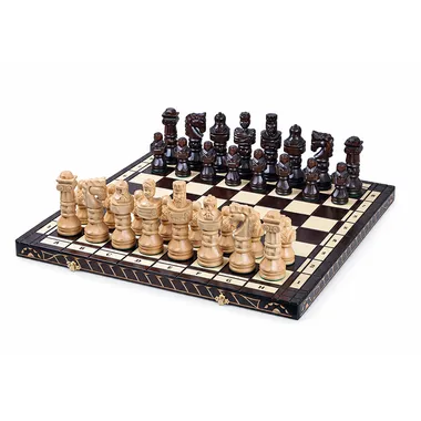Juego de ajedrez Gladiador completo, piezas talladas sobre tablero plegable de madera