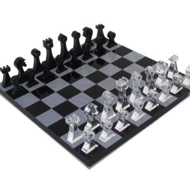 Juego de Ajedrez Diseño Negro y Transparente en Plexiglás con Almacenamiento