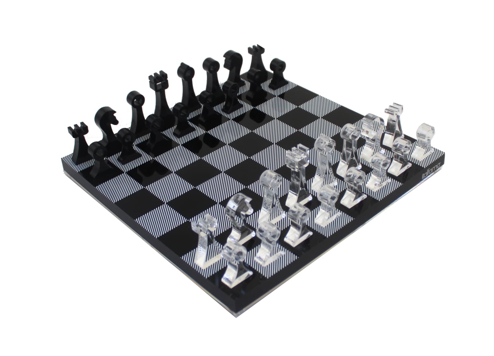 Juego de Ajedrez Diseño Negro y Transparente en Plexiglás con Almacenamiento