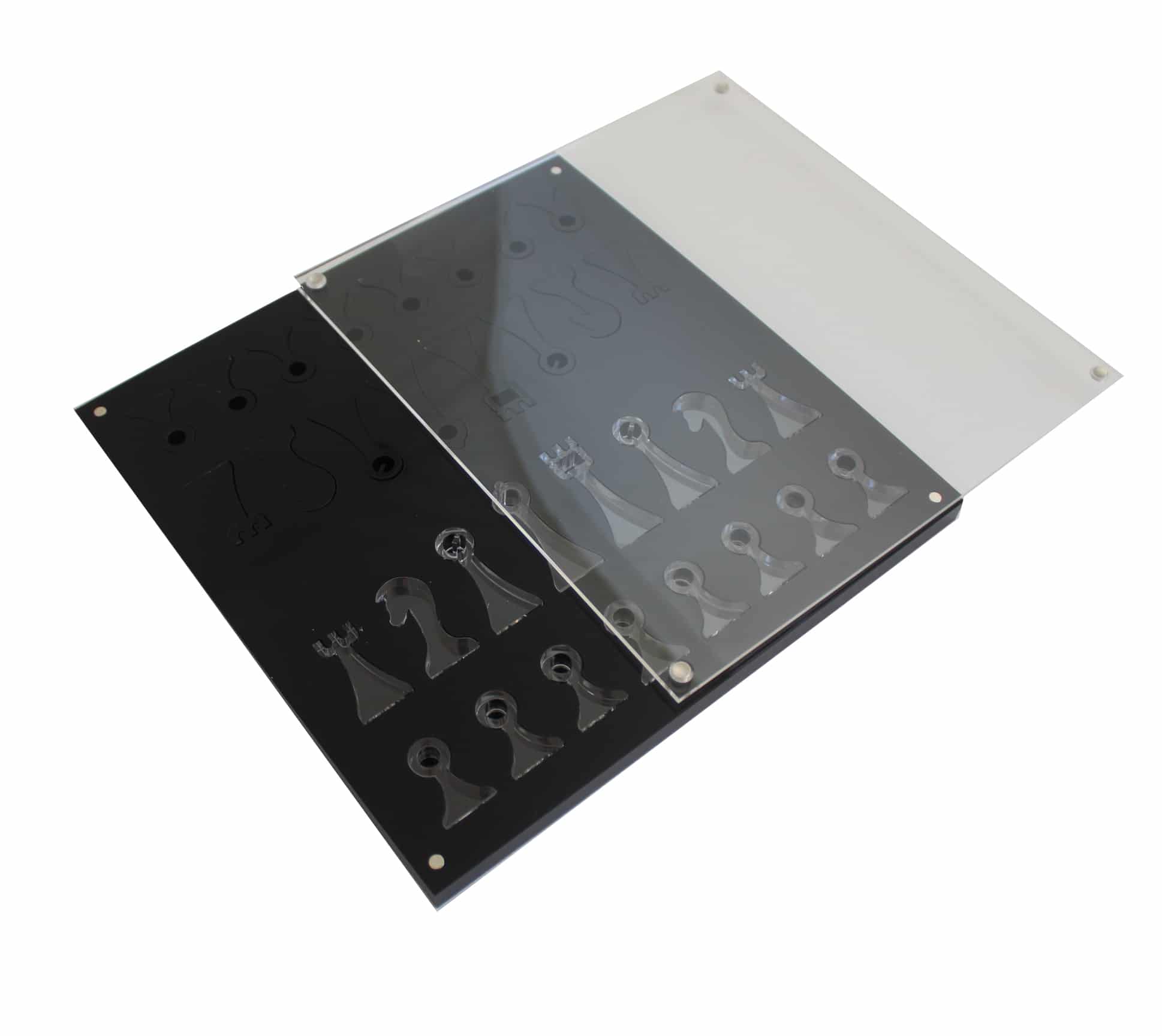 Juego de Ajedrez Diseño Negro y Transparente en Plexiglás con Almacenamiento - Imagen 2