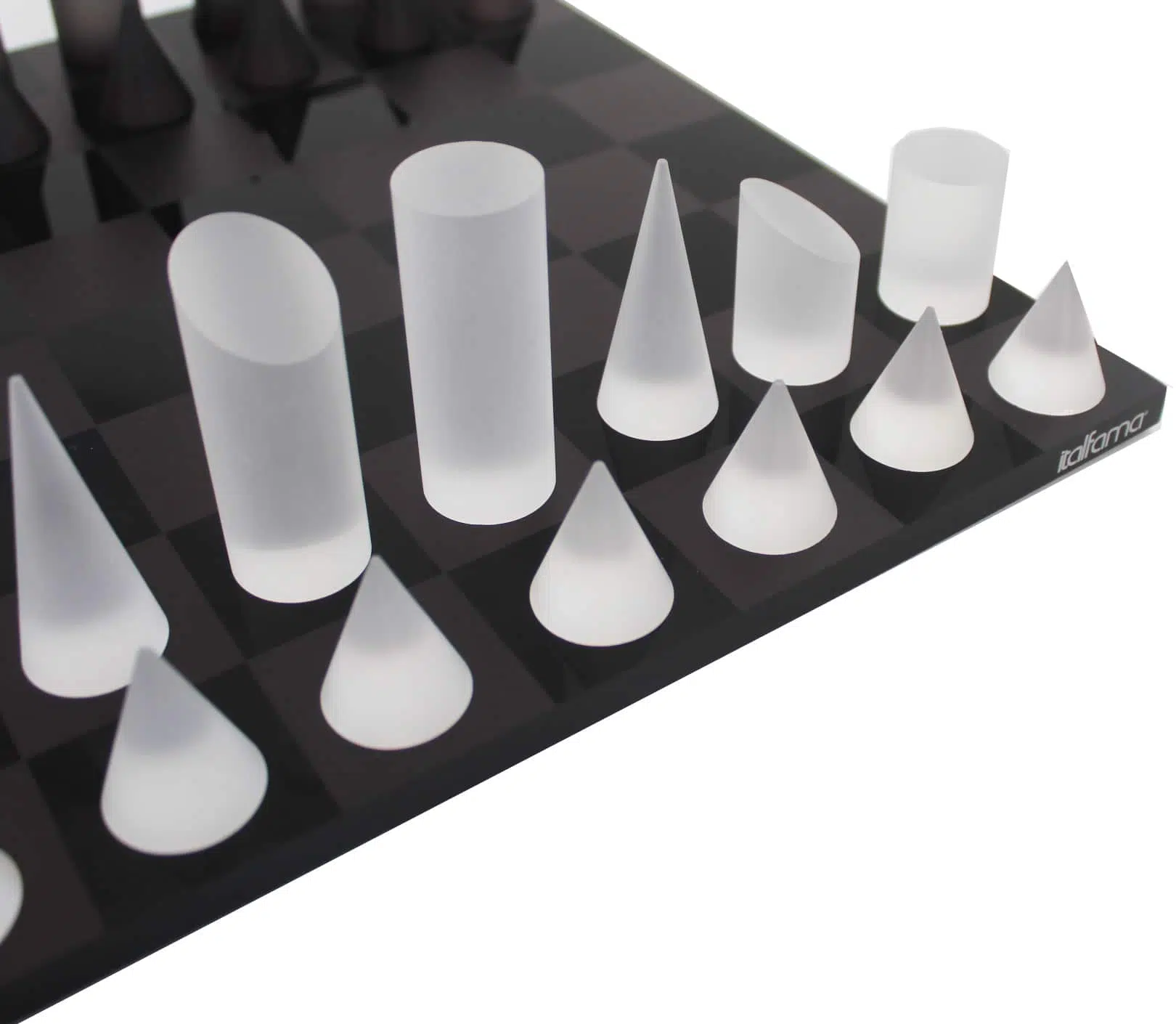 Juego de Ajedrez Cónico Moderno Gris y Blanco en Plexiglás con Caja de Almacenamiento - Imagen 5