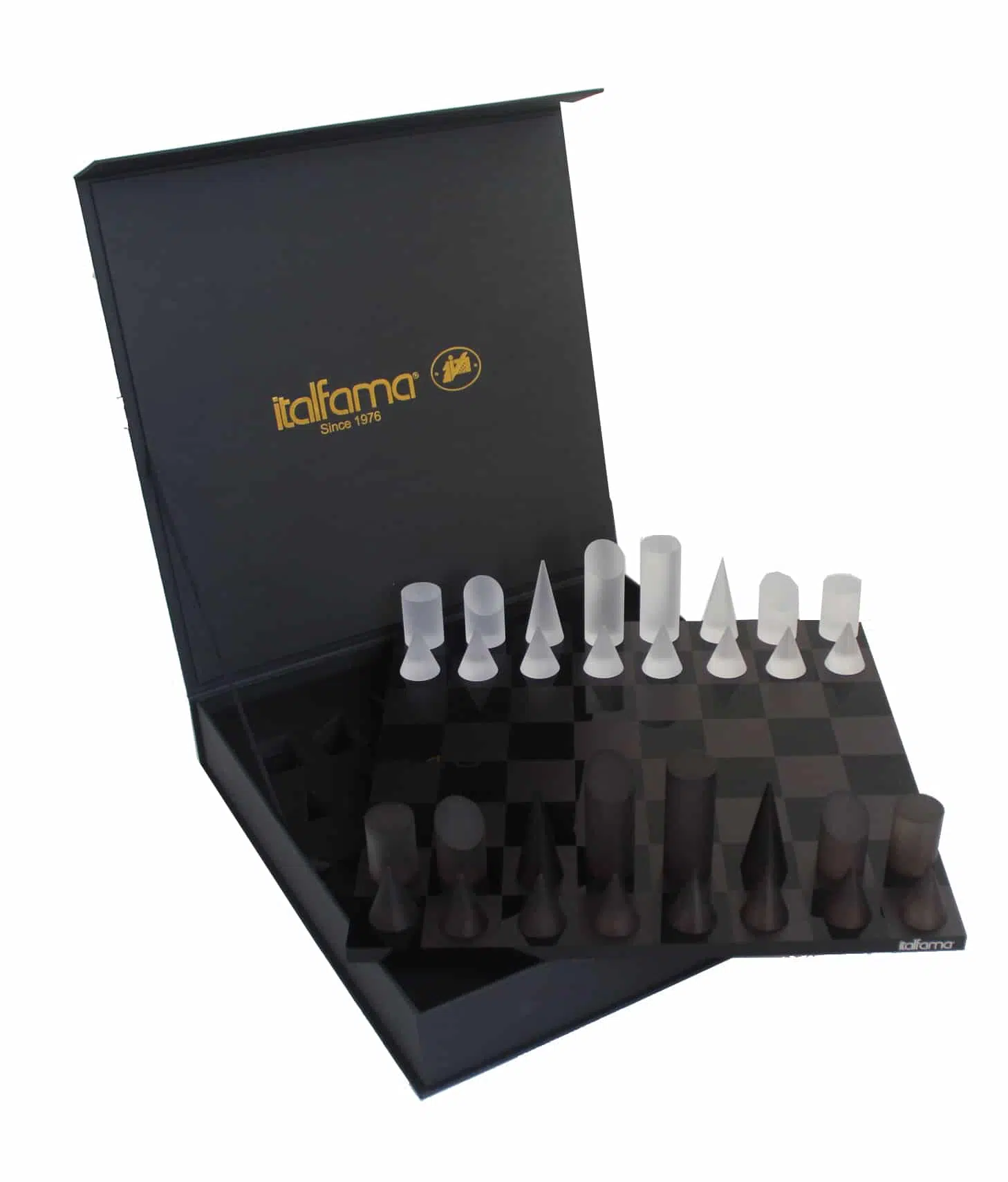 Juego de Ajedrez Cónico Moderno Gris y Blanco en Plexiglás con Caja de Almacenamiento - Imagen 2